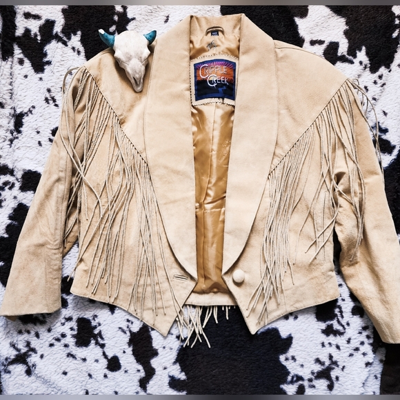 Cripple creek Jackets & Blazers - "CRIPPLE CREEK " WOMEN'S FRINGE CROPPED GENUINE JACKET - YELLOW/TAN